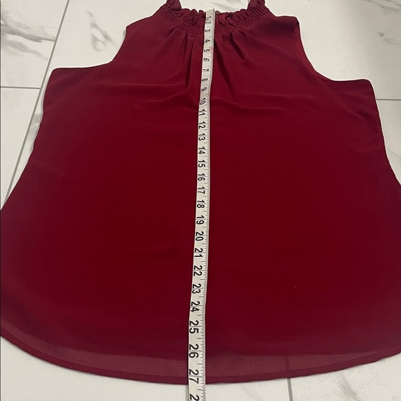 Elegant Sleeveless Burgundy Blouse Lined Ruched High Neck Back Zipper Sz XS - Picture 11 of 11